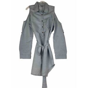 Charlotte Russe Blue Denim Collared Cold Shoulder Long Sleeve Button Down Top Lg